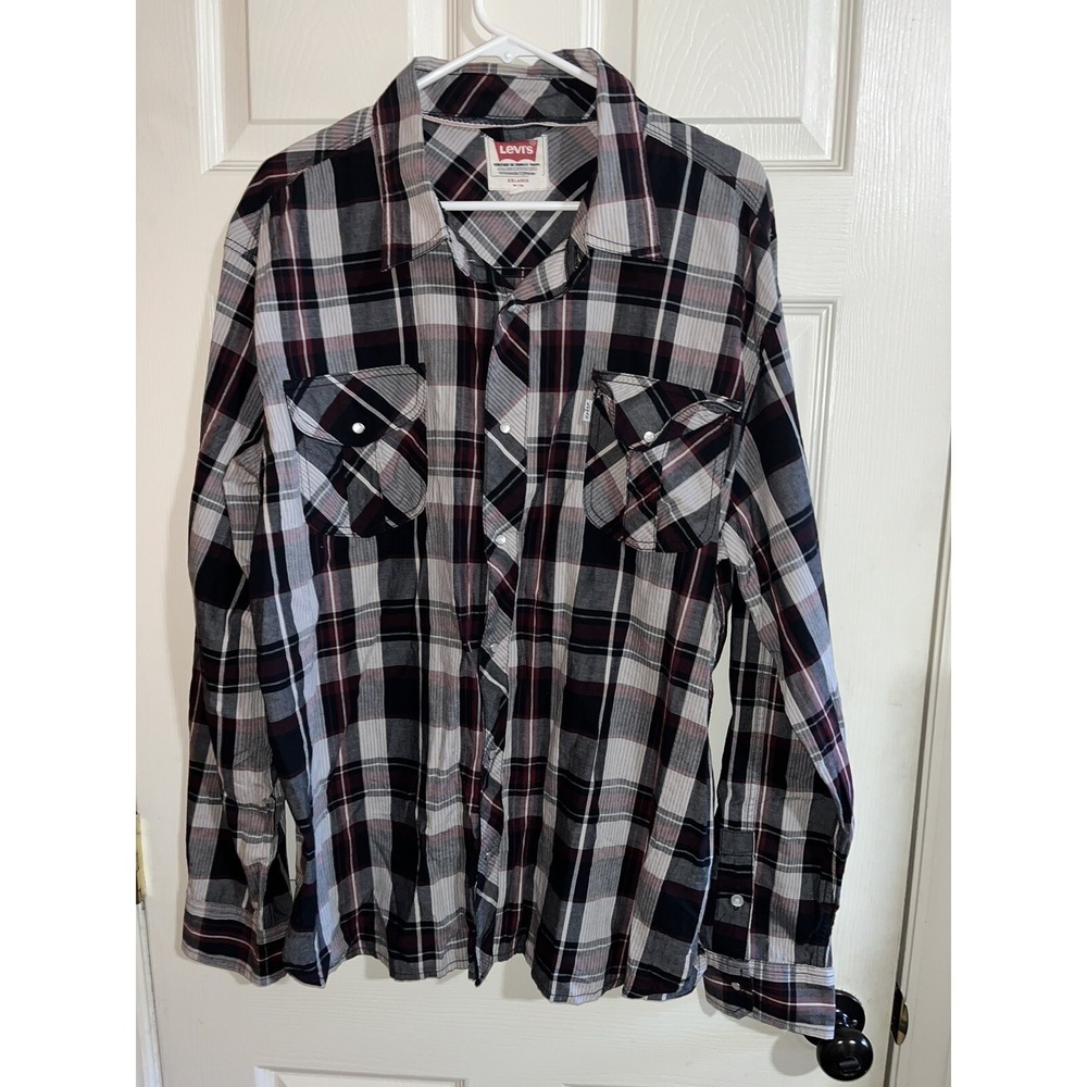 Levis western shirt Mens XXL 2XL Long Sleeve Button Up Pearl Snap Plaid